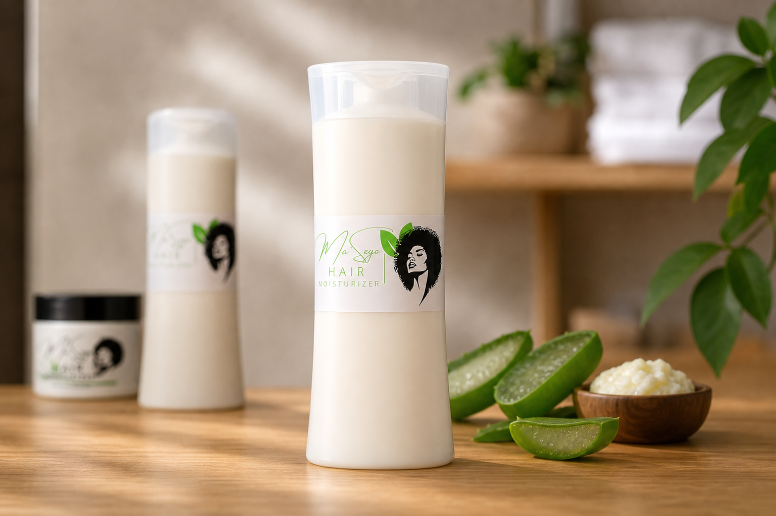 Mosadi Ke Bontle hair moisturizer bottles and jar